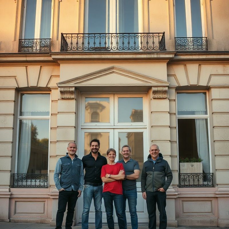 Équipe Postsakgil devant une façade haussmannienne à Nice